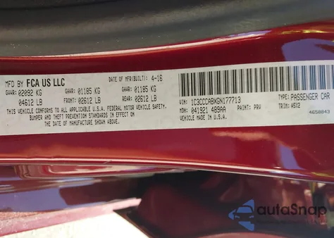 2016 Chrysler 200 Limited z USA, uszkodzony, nr VIN 1C3CCCABXGN177713